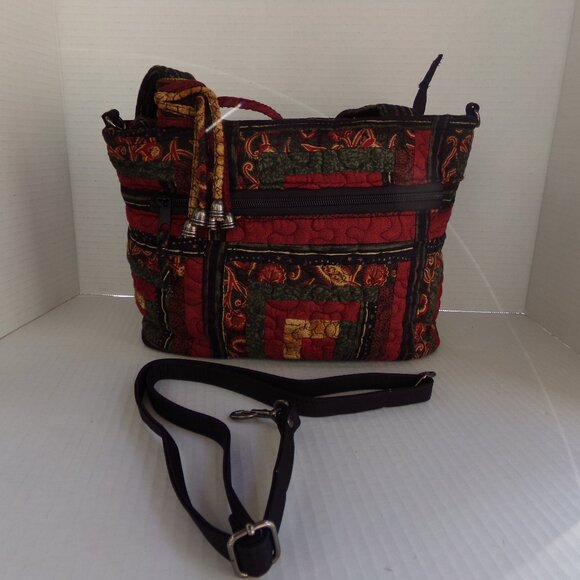 Donna Sharp Quilted Bag Purse Crossbody And Wallet Set Brown Burgundy - Picture 1 of 16